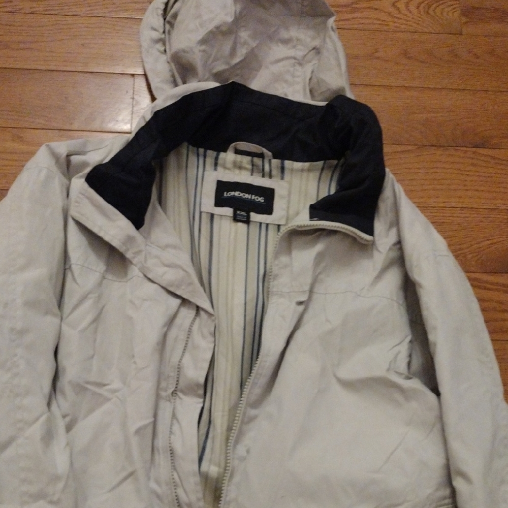 London Fog Men's Hooded Jacket in Cream with Black Trim